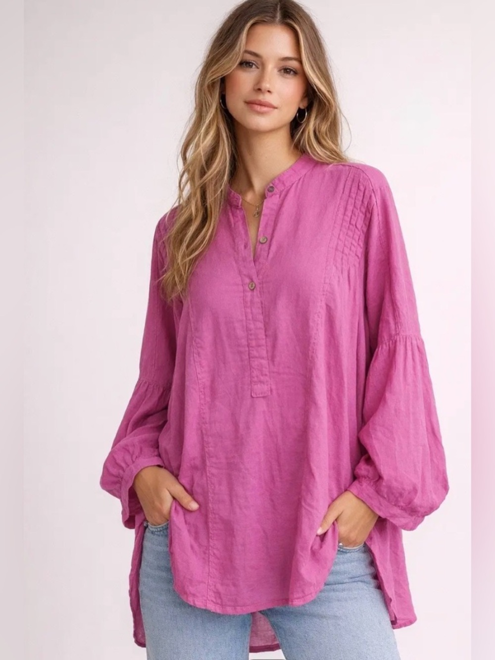 Free People Fuchsia Peasant Tunic Blouse